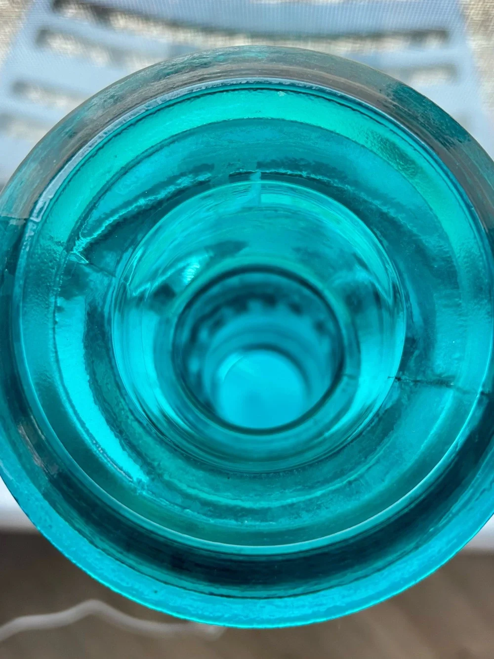 San Miguel Large Teal Blown Glass Pillar Candle Holder 12”